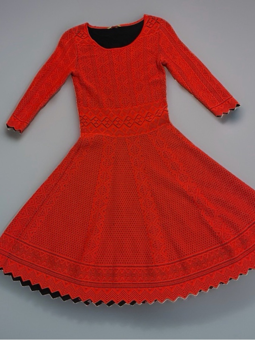 Gianni Bini Red & Black Lace Fit & Flare Dress Size 4 Geometric Scalloped H